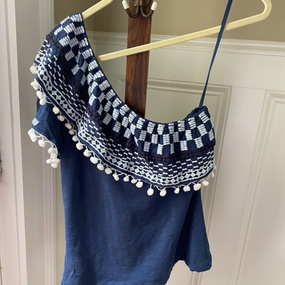 NWT By Anthropologie Pom-Tassel One-Shoulder Top Large - Picture 6 of 9